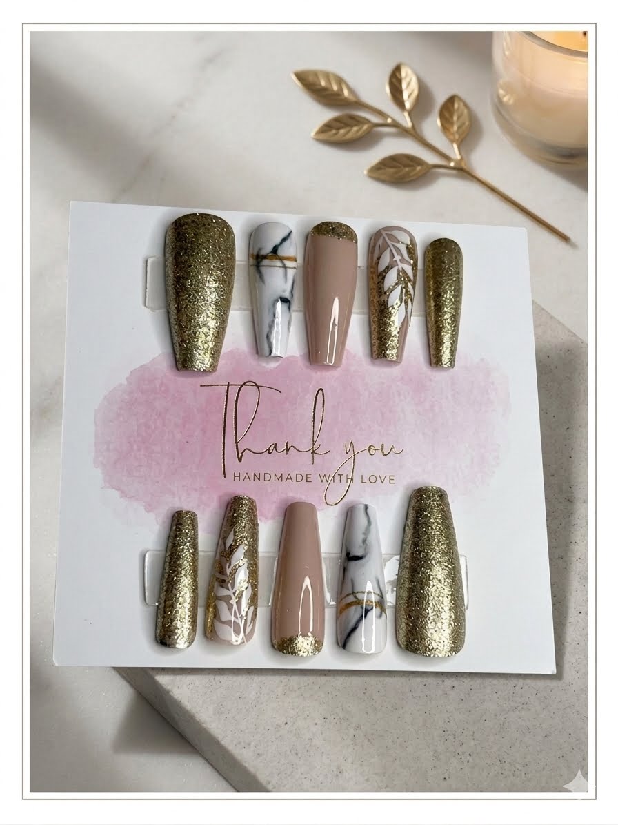 ✨ Champagne Marble ✨ Press-On Nails