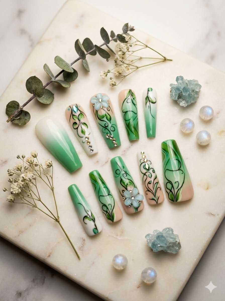 Emerald Enchanted Press-On Nails