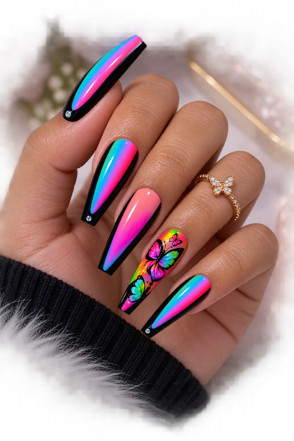 Butterfly After Dark Press-On Nails
