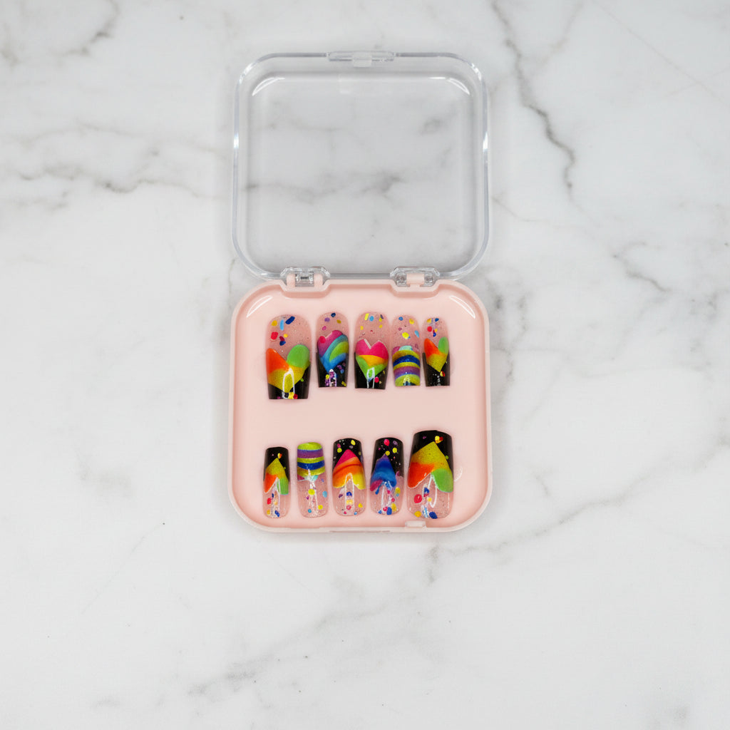 Rainbow Heart Neon Press-On Nails