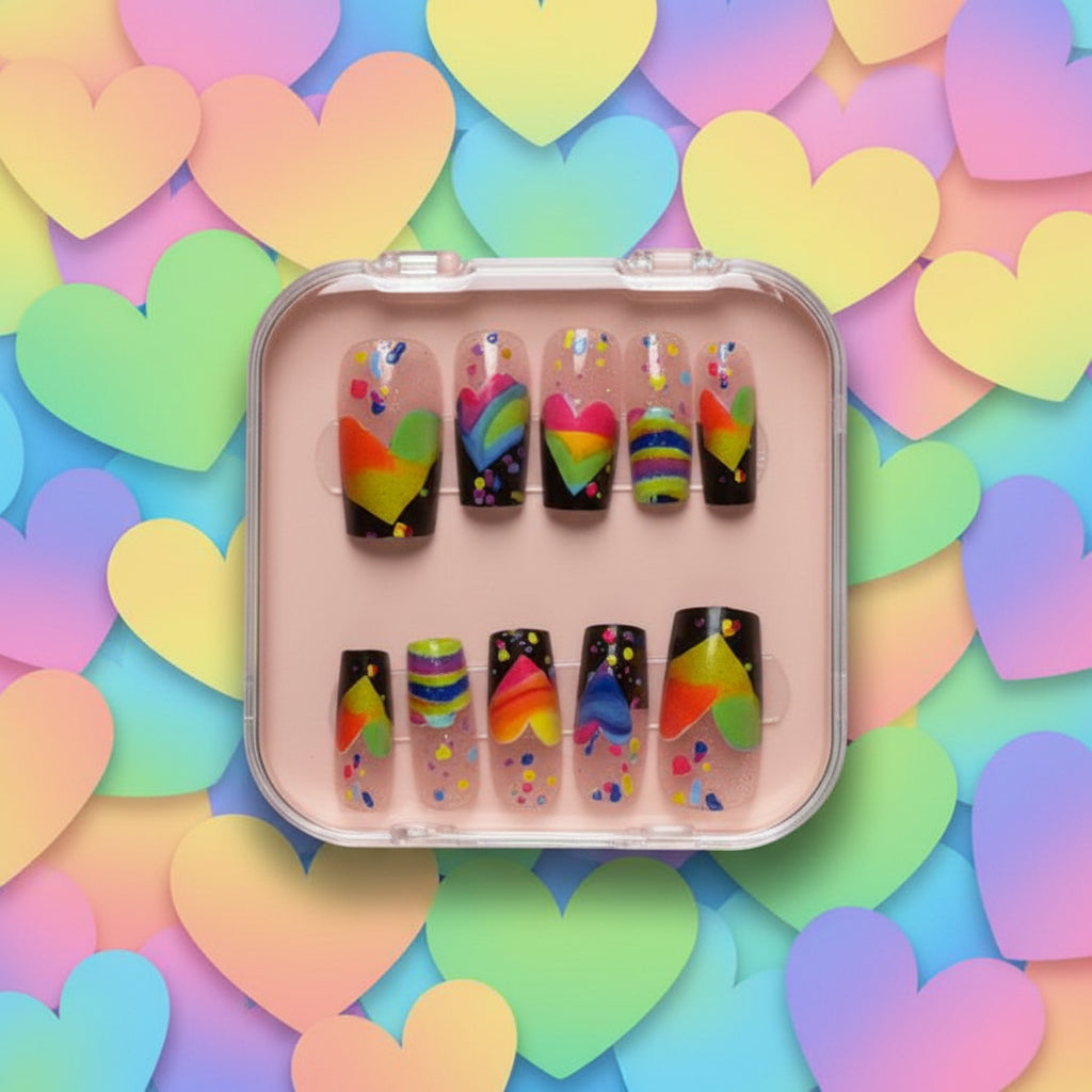Rainbow Heart Neon Press-On Nails
