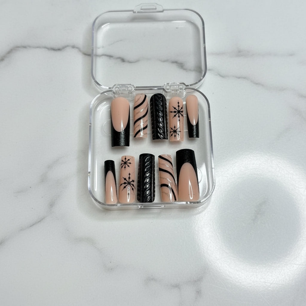 Black Glam Coffin Press-On Nails