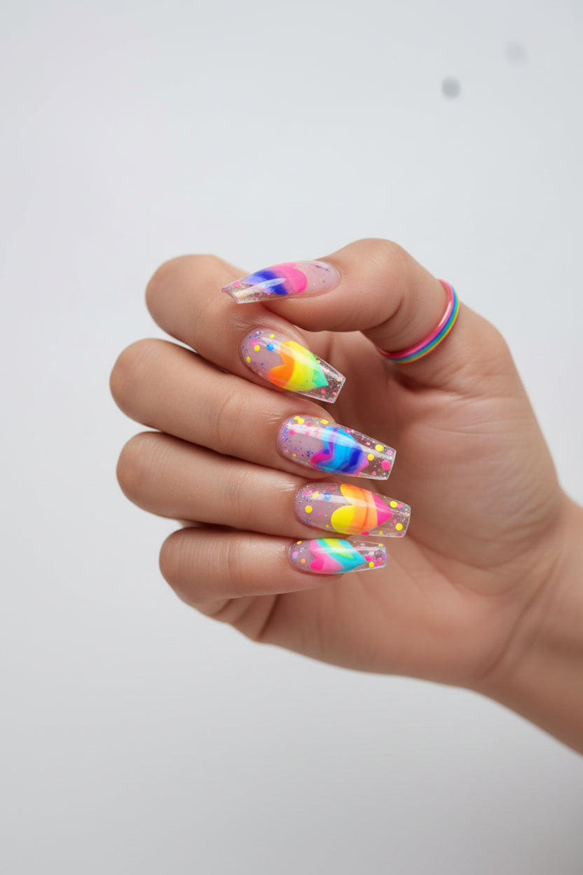 Rainbow Heart Neon Press-On Nails