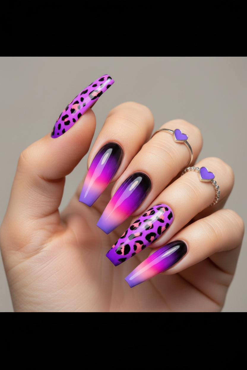 Midnight Leopard Ombré Press-On Nails