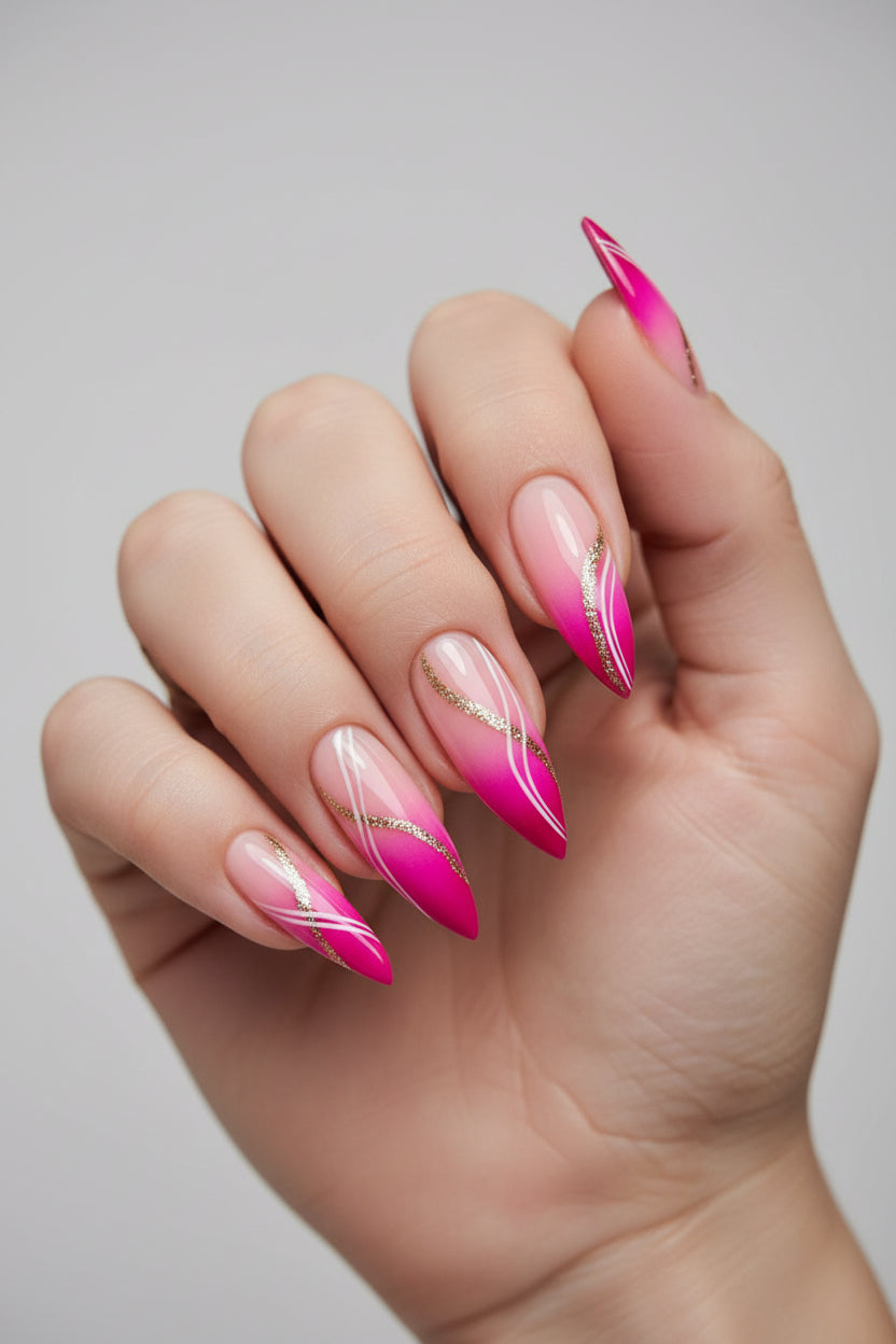 Crimson Swirl Glitter Press-On Nails