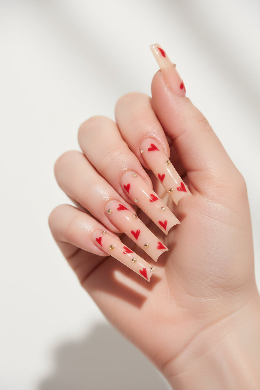 Sweetheart Rhinestone Press-On Nails 