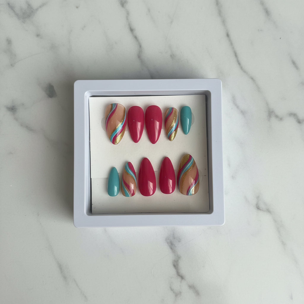 Marble Swirl Almond Press-On Nails 