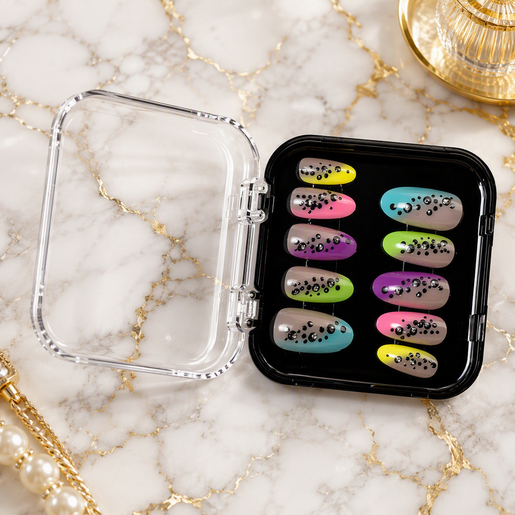 Midnight Nebula Press-On Nails – open case