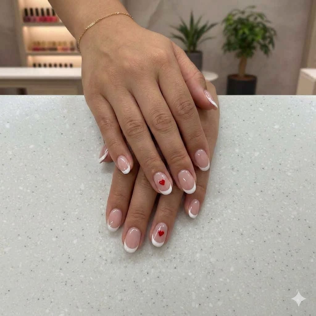 French Tip Red Heart Press-On Nails