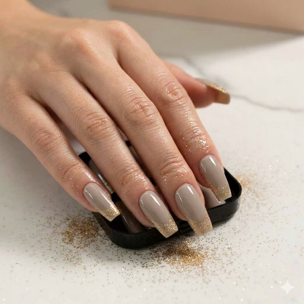 Gold Glitter French Tip Press-On Nail Set
