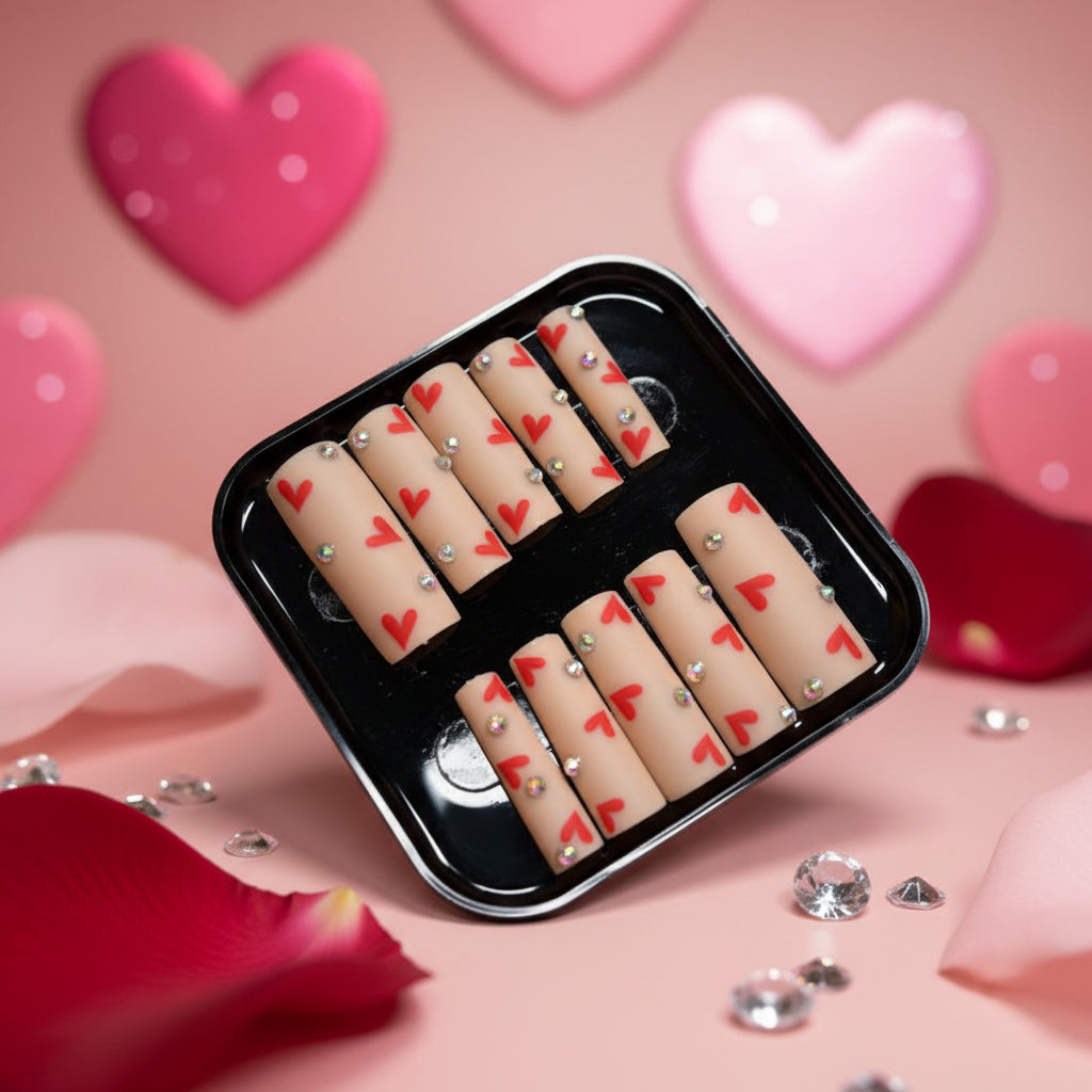 Sweetheart Rhinestone Press-On Nails 
