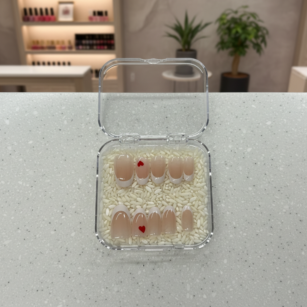 French Tip Red Heart Press-On Nails
