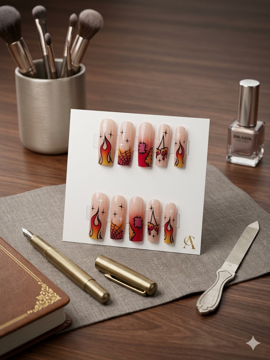 Flirting with Fire Coffin Press-On Nails — Long Length