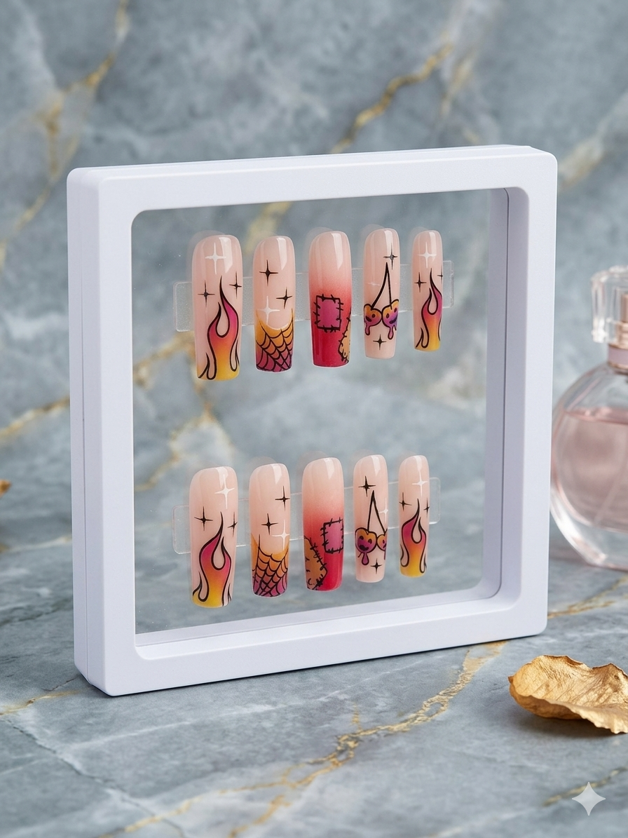 Flirting with Fire Coffin Press-On Nails — Long Length