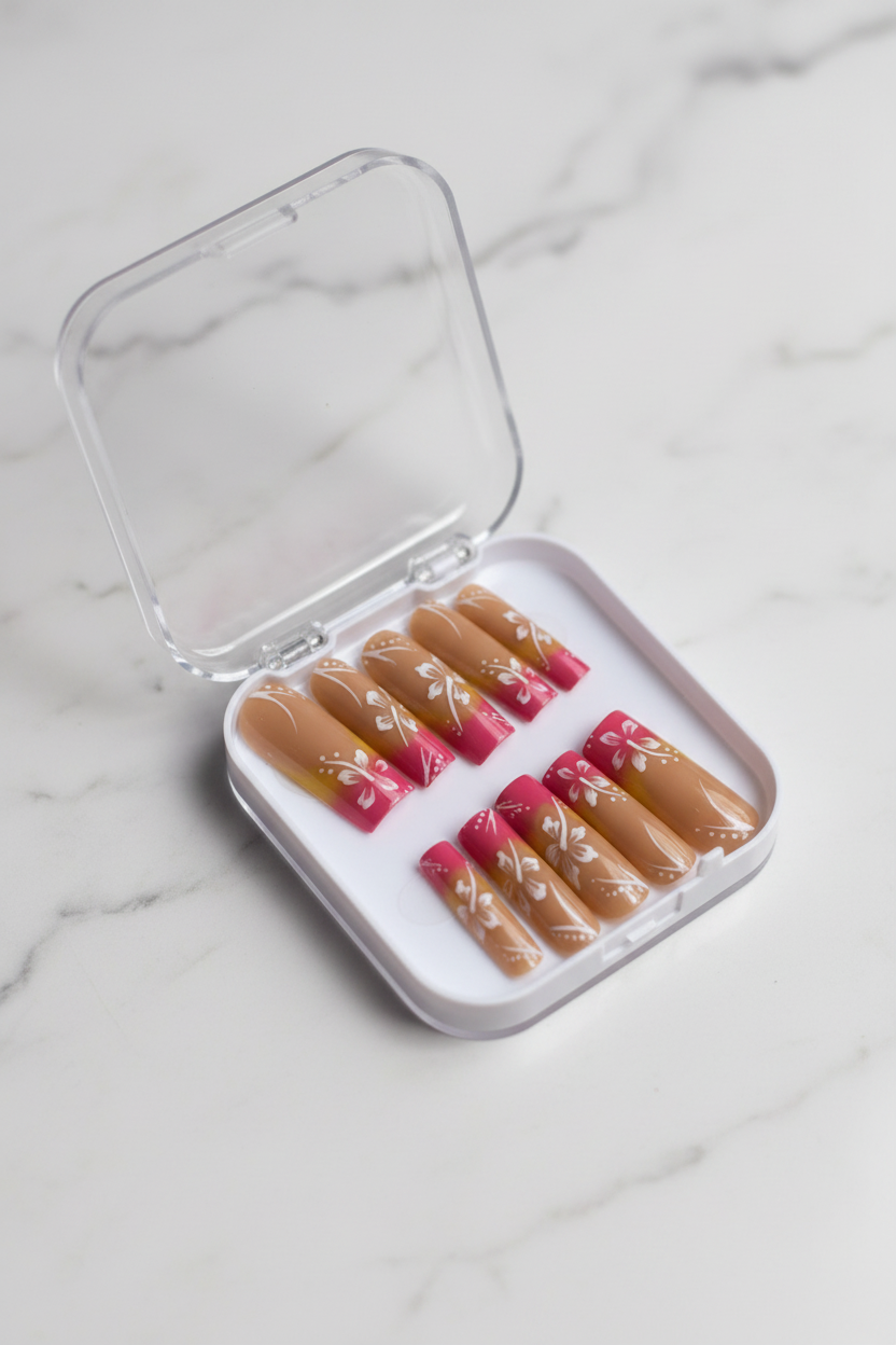 Golden Rose Floral Press-On Nail Set