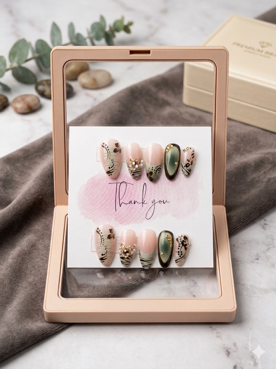 Emerald Safari Press-On Nails – Short