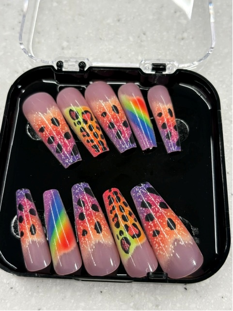 Rainbow Leopard Press-On Nails — Small