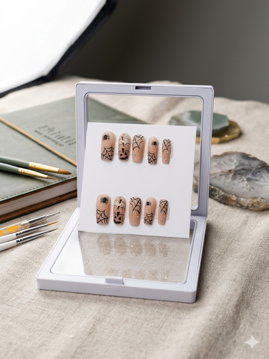 Web of Elegance Halloween Press-On Nails – Short