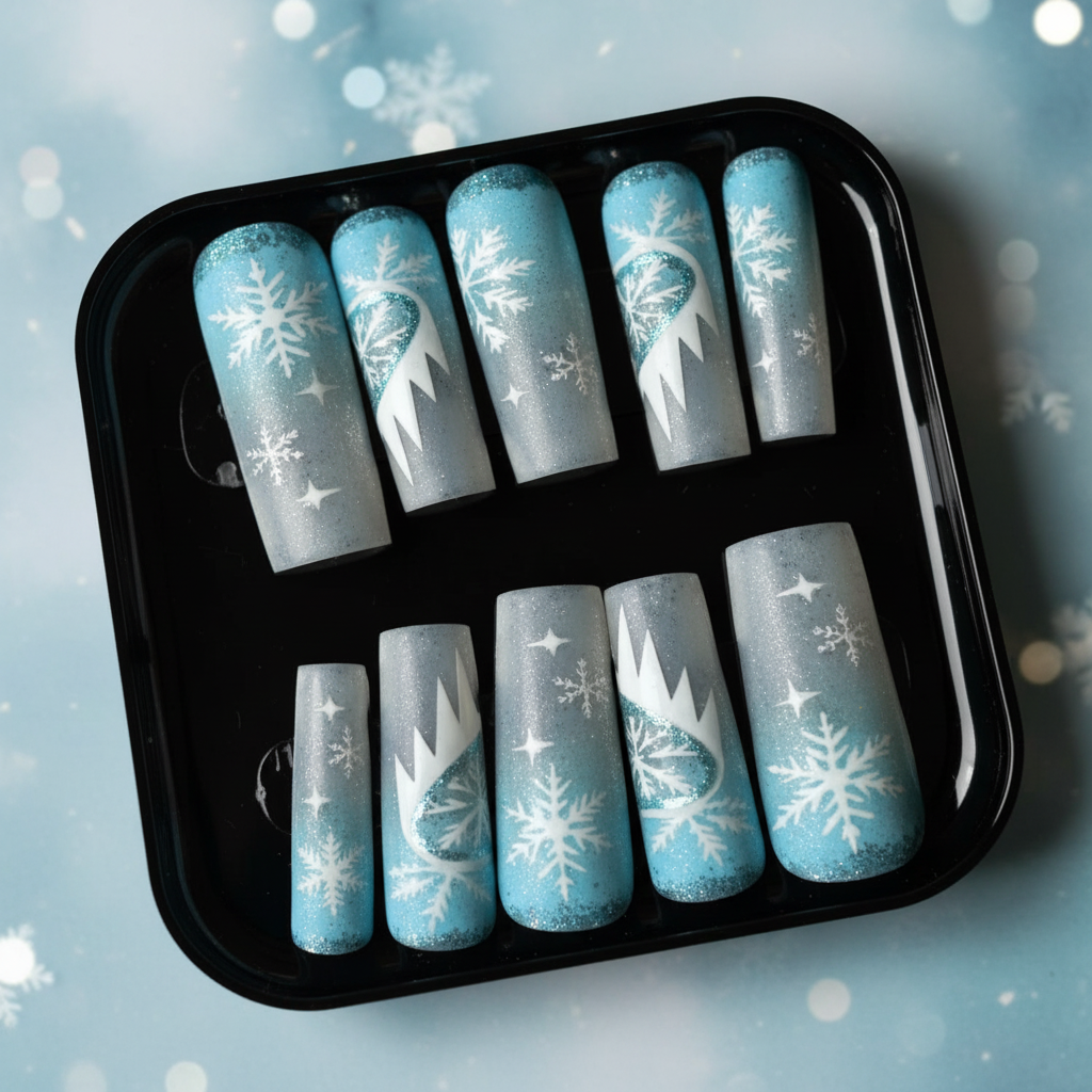 Snowflake Soirée Press-On Nails — Medium