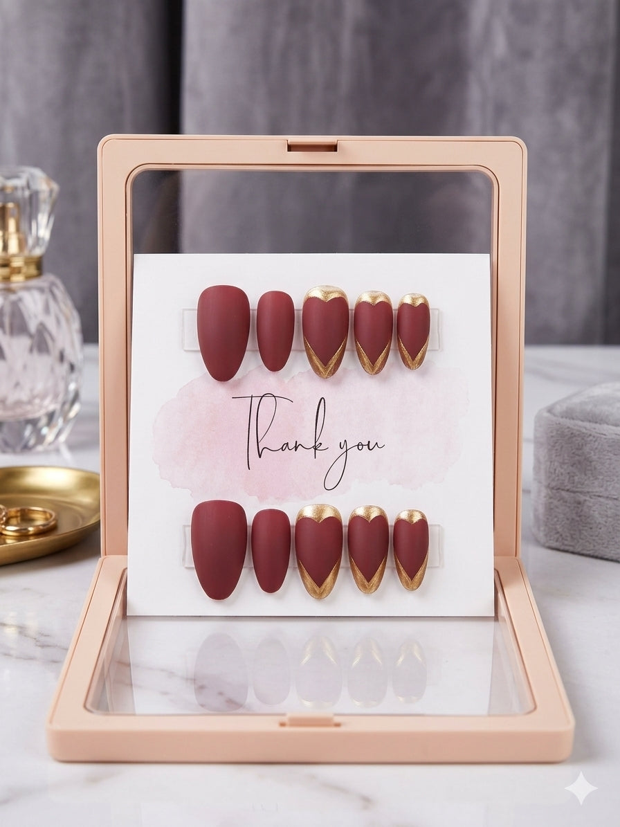 Golden Merlot Press-On Nails – Short
