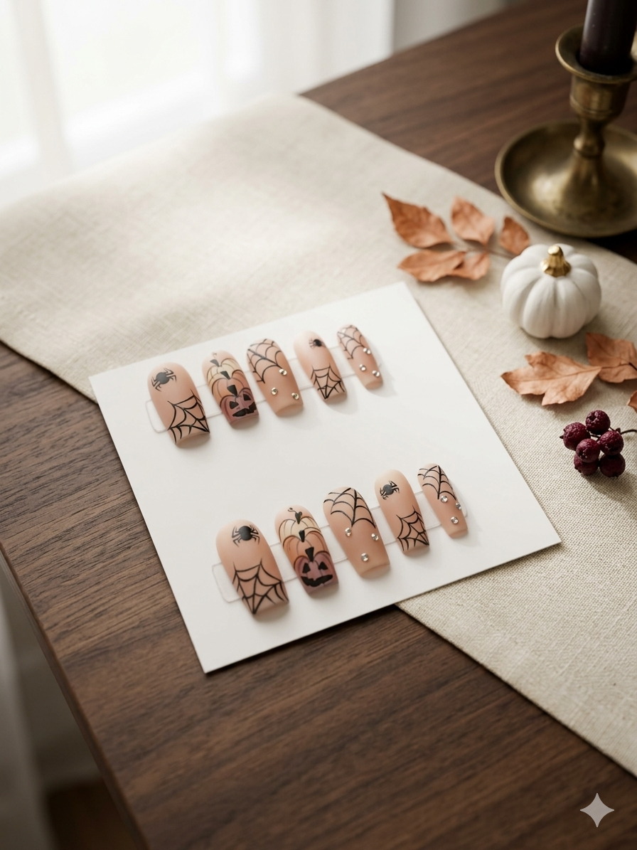 Web of Elegance Halloween Press-On Nails – Short