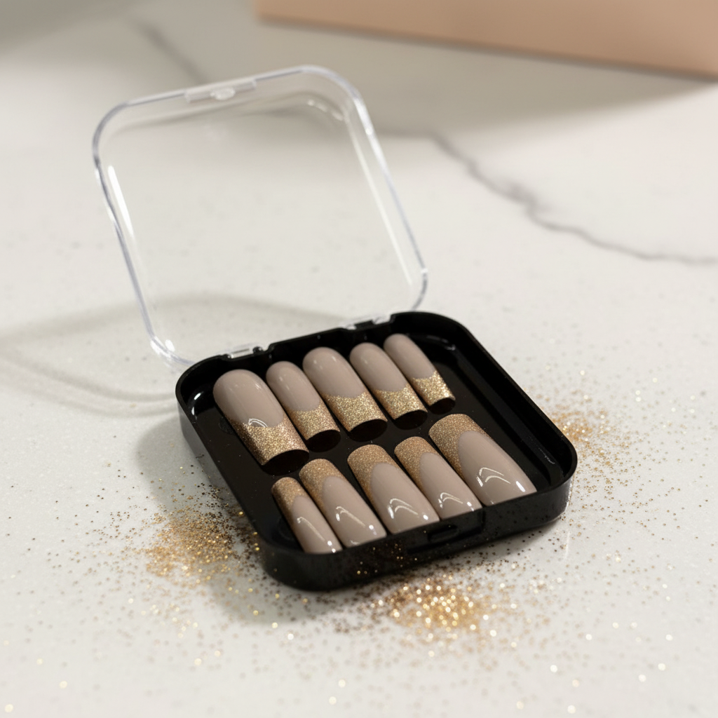 Gold Glitter French Tip Press-On Nail Set