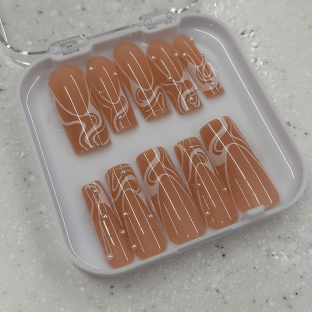 Caramel Swirl Press-On Nails 