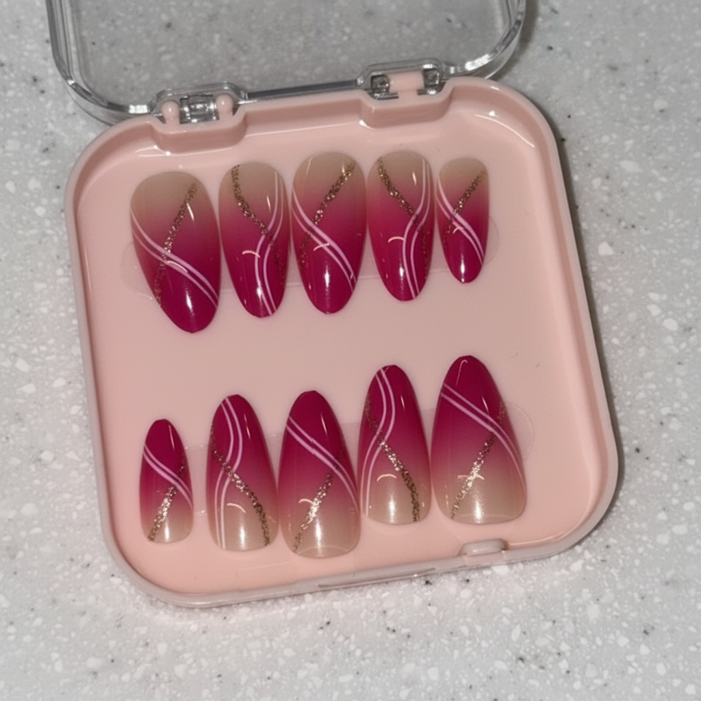 Crimson Swirl Glitter Press-On Nails