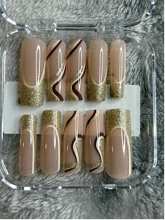 Gold Tip Chocolate Swirl Press-On Nail Set