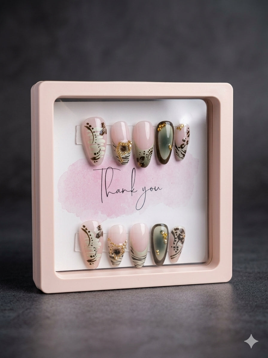 Emerald Safari Press-On Nails – Short