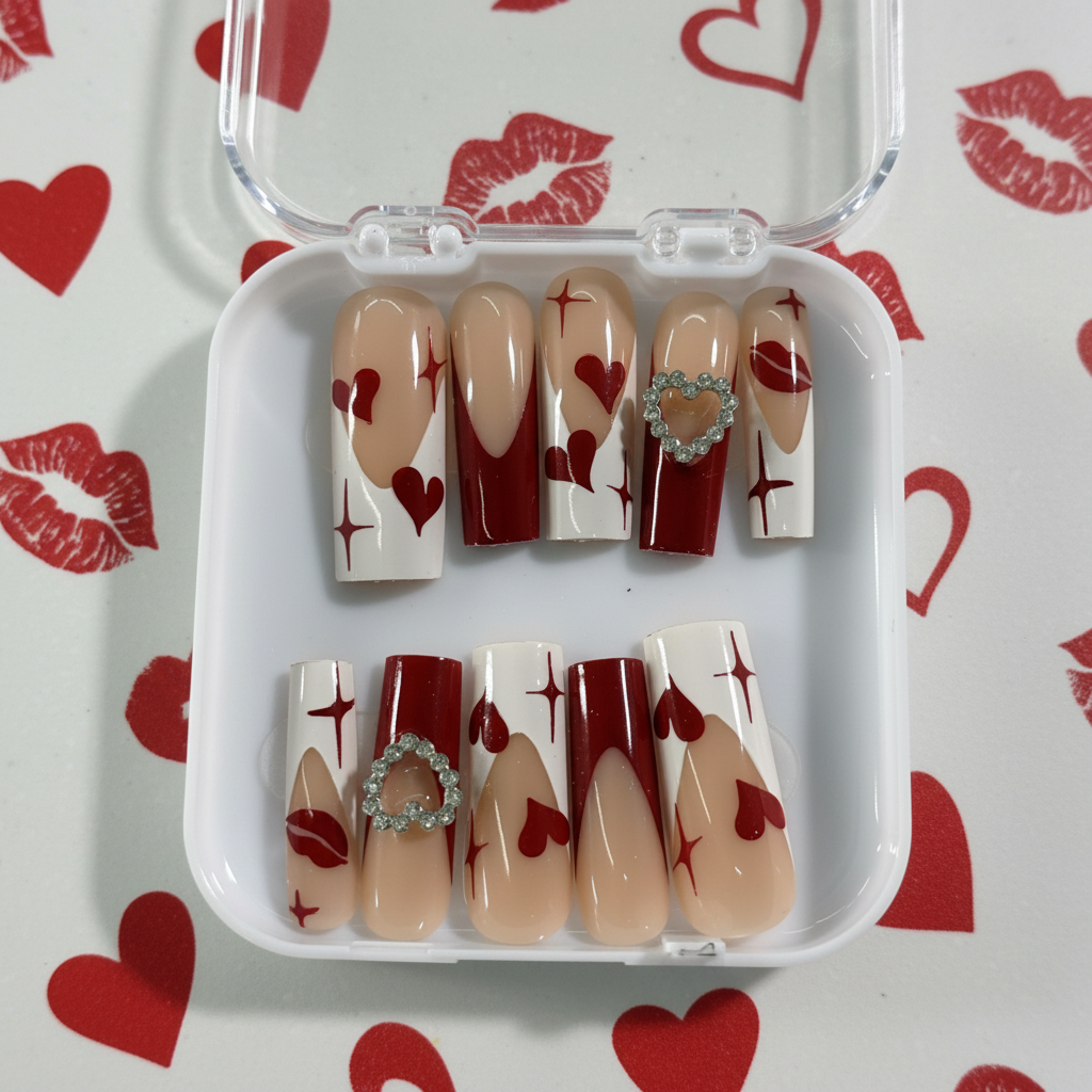Be Mine Valentine Heart & Lips Press-On Nail Set