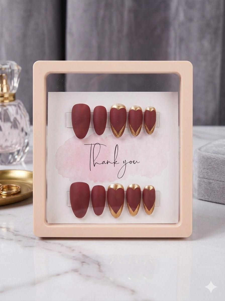 Golden Merlot Press-On Nails – Short