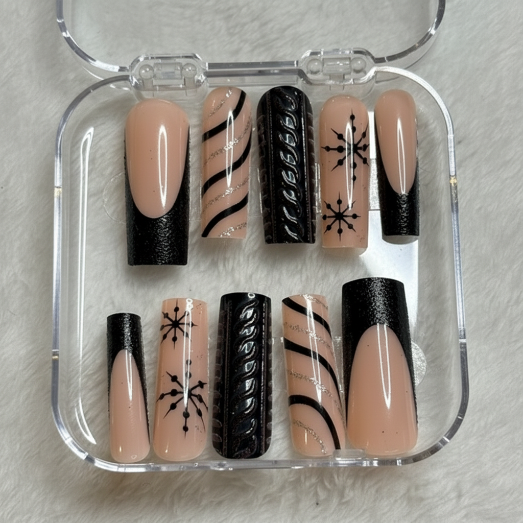 Black Glam Coffin Press-On Nails