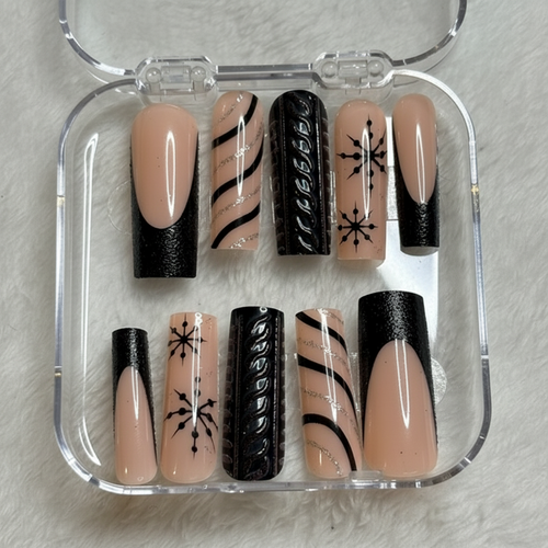 Black Glam Coffin Press-On Nails