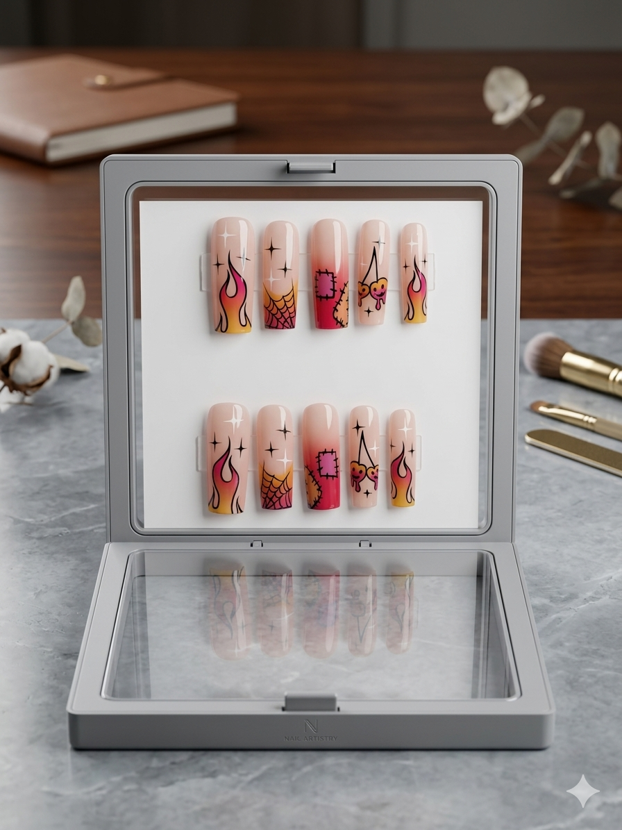 Flirting with Fire Coffin Press-On Nails — Long Length