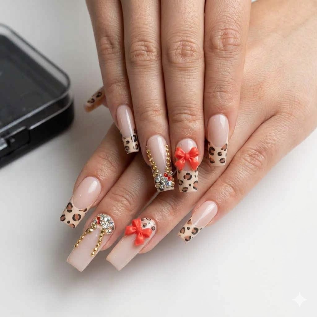 Leopard Bow Luxe Press-On Nail Set
