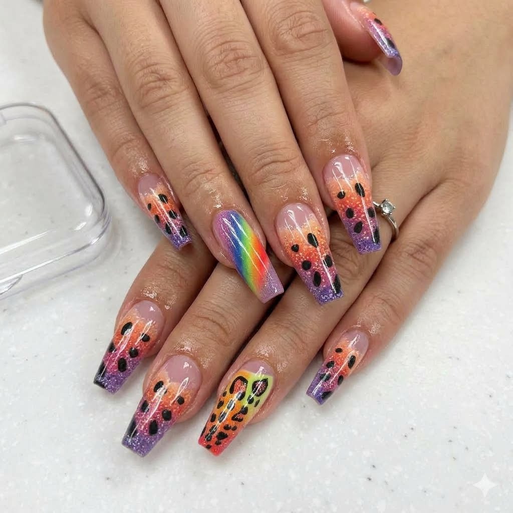 Rainbow Leopard Press-On Nails