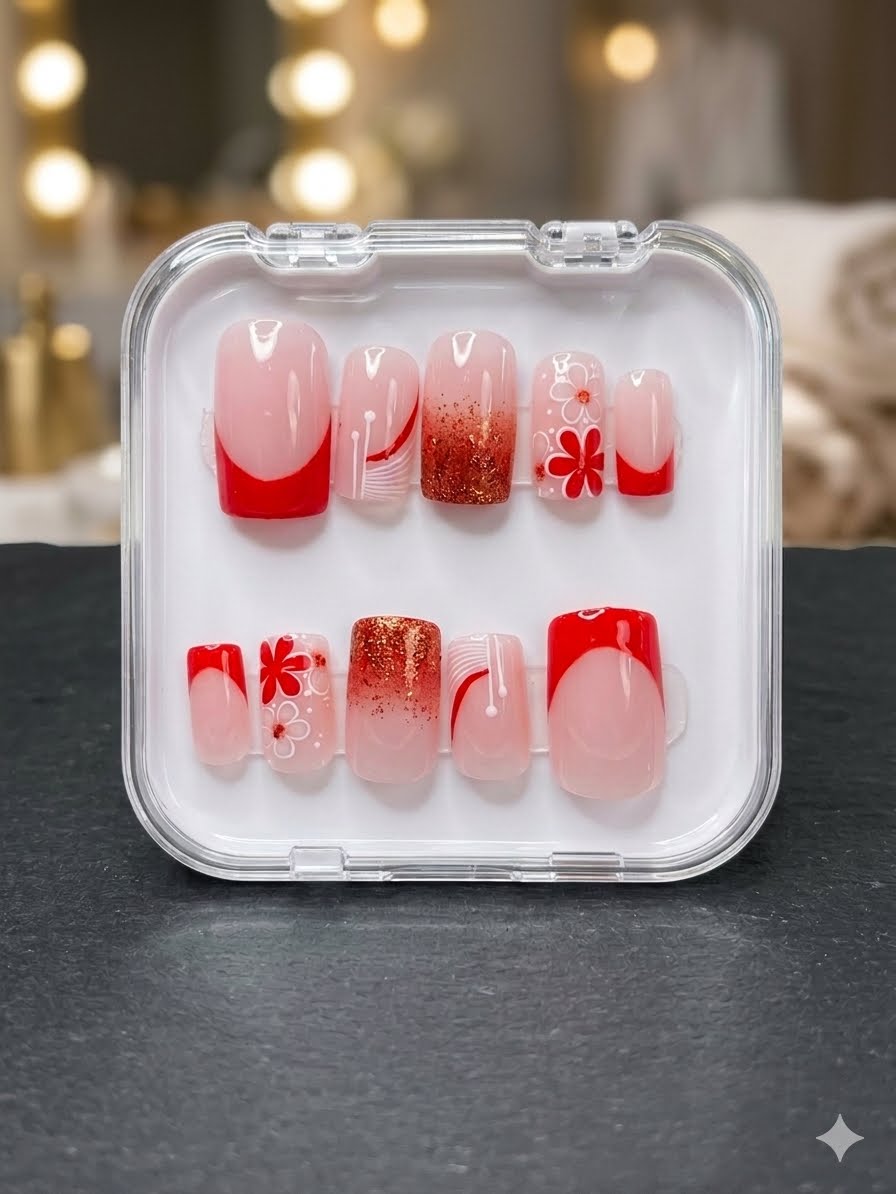 Cherry Blossom Red French Press-On Nails