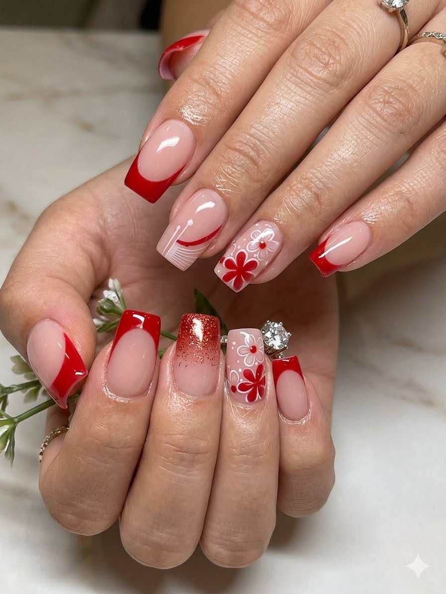 Cherry Blossom Red French Press-On Nails