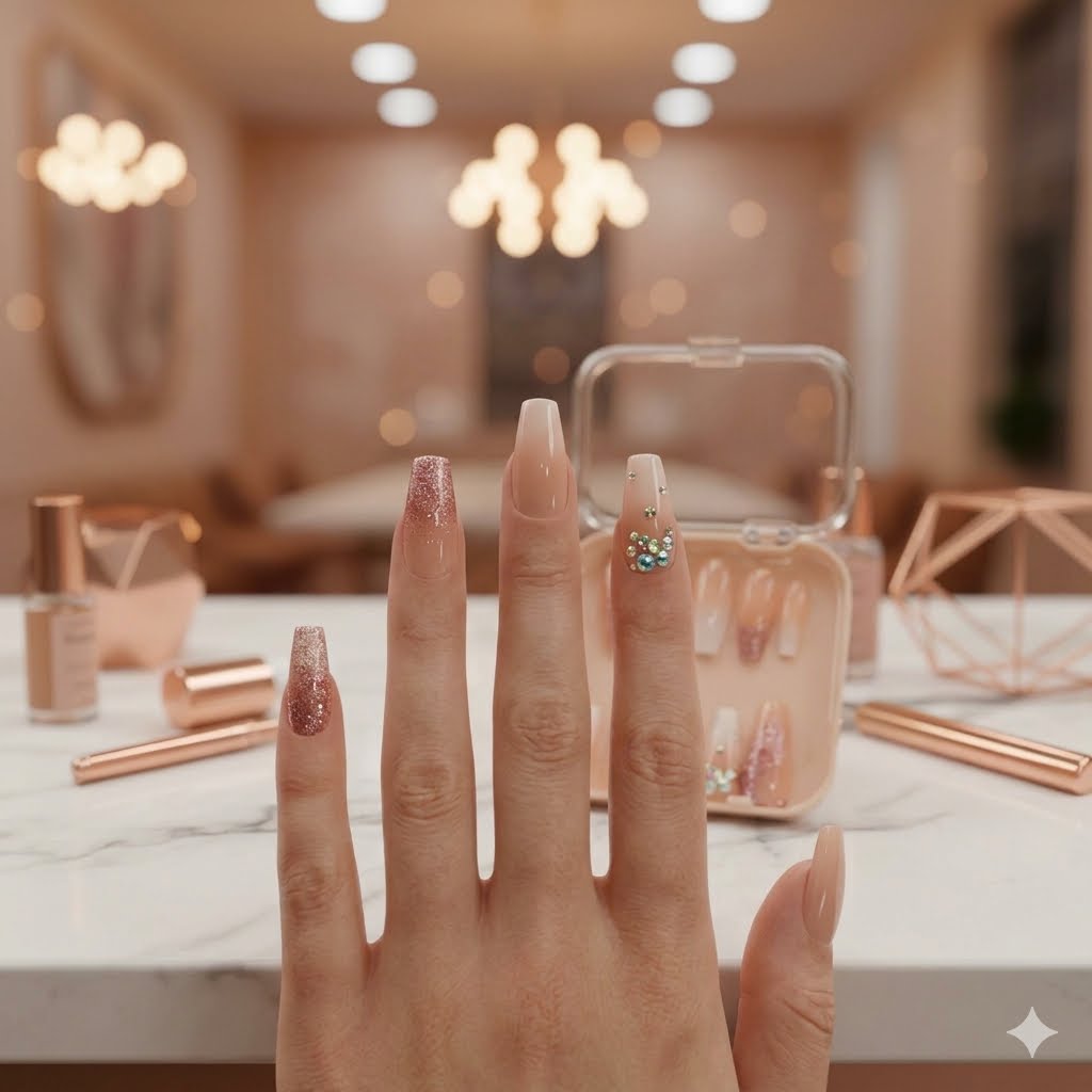 Rose Gold Glitter Ombré Press-On Nails