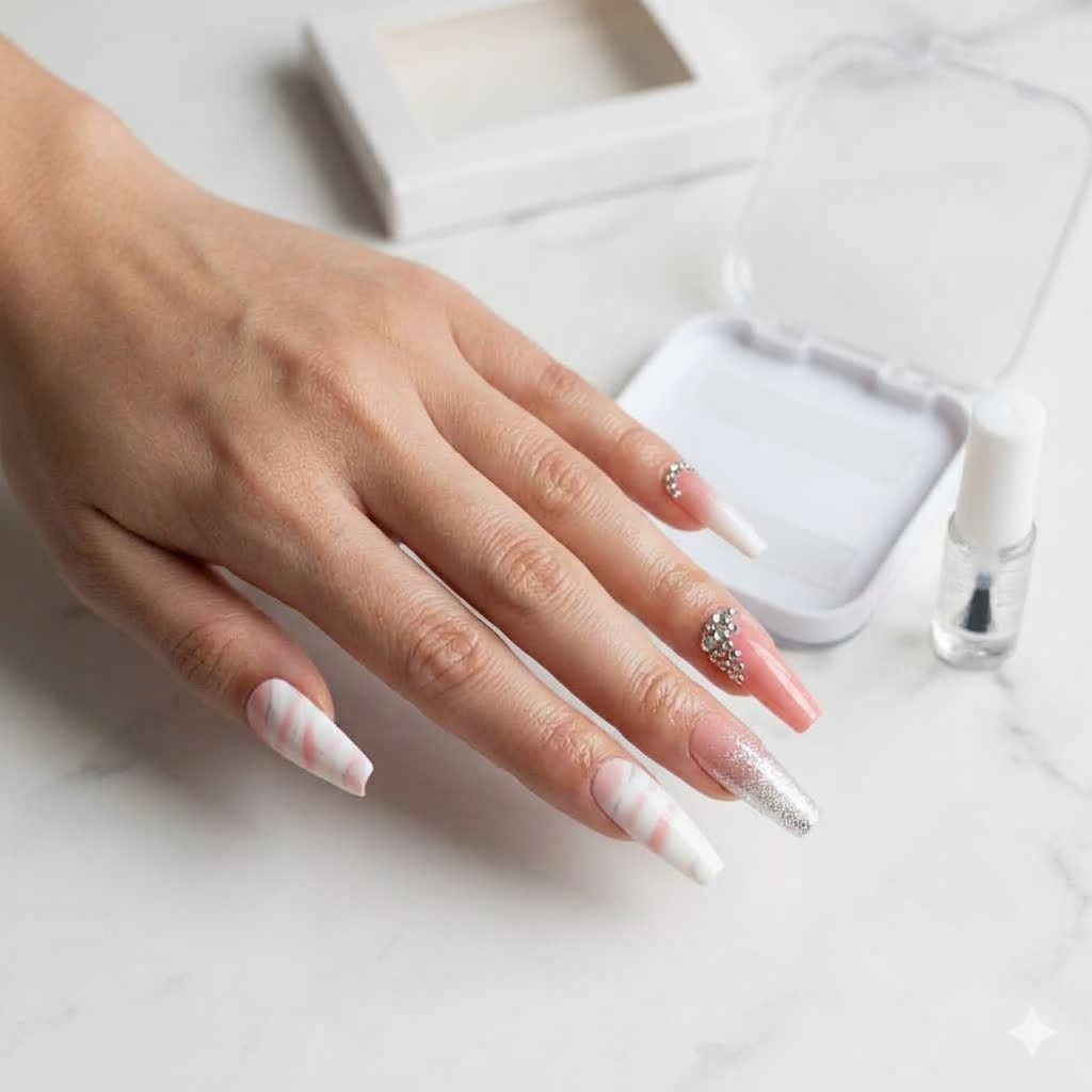Swirl Rhinestone Press-On Nail Set